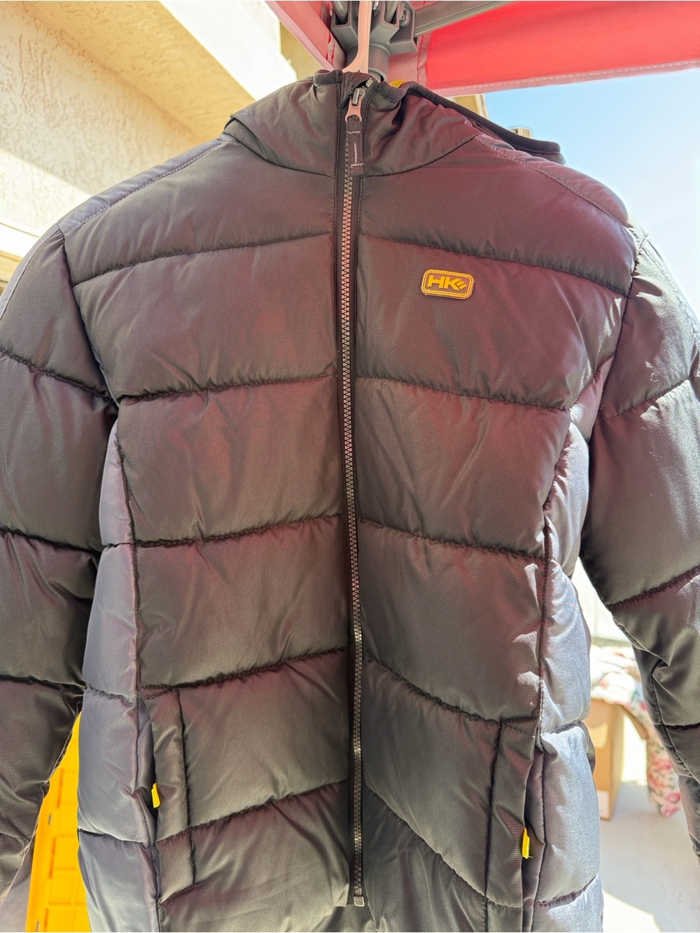 Hawke & Co Black Puffer Jacket with Yellow Accents
